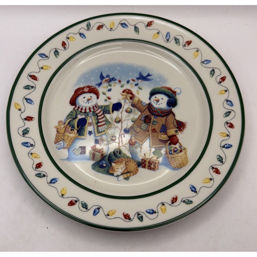 Longaberger Christmas Plate 9" Flurry & Snowball & Cat Ceramic